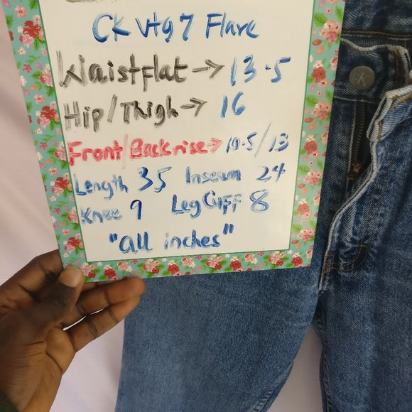 CALVIN KLEIN Vintage 90s SAILOR-CUT FLARE JEANS in BLUE WASH w7 +MEASUREMENTS - Picture 6 of 8